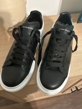 Alexander McQueen Black Leather Sneakers with White Sole
